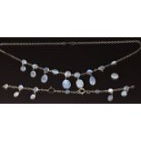 Victorian silver necklace and bracelet set with moonstones