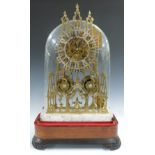 Victorian double fusee repeating brass skeleton clock in cathedral shape with Roman silvered chapter