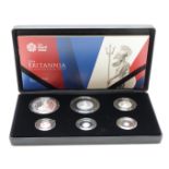 Royal Mint 2014 UK six coin silver proof Britannia set, cased with certificate