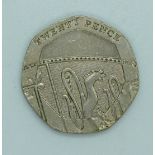 2008 undated UK 20p mule coin