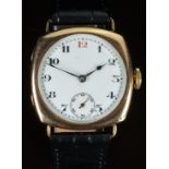 Swiss 9ct gold gentleman's wristwatch with inset subsidiary seconds dial, blued hands, Arabic