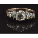 Georgian ring set with seven foiled rose cut diamonds, size P, 2.5g