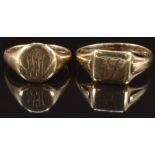 Two 9ct gold signet rings, sizes Z & O, 8.8g