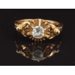 A c1900 yellow metal ring set with a European old cut diamond of approximately 0.35ct, size N, 2.9g