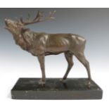 Bronze Red Deer stag on marble plinth, height 19.5cm