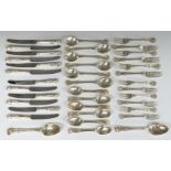 Victorian and later canteen of King's pattern cutlery comprising two table spoons, London 1860,