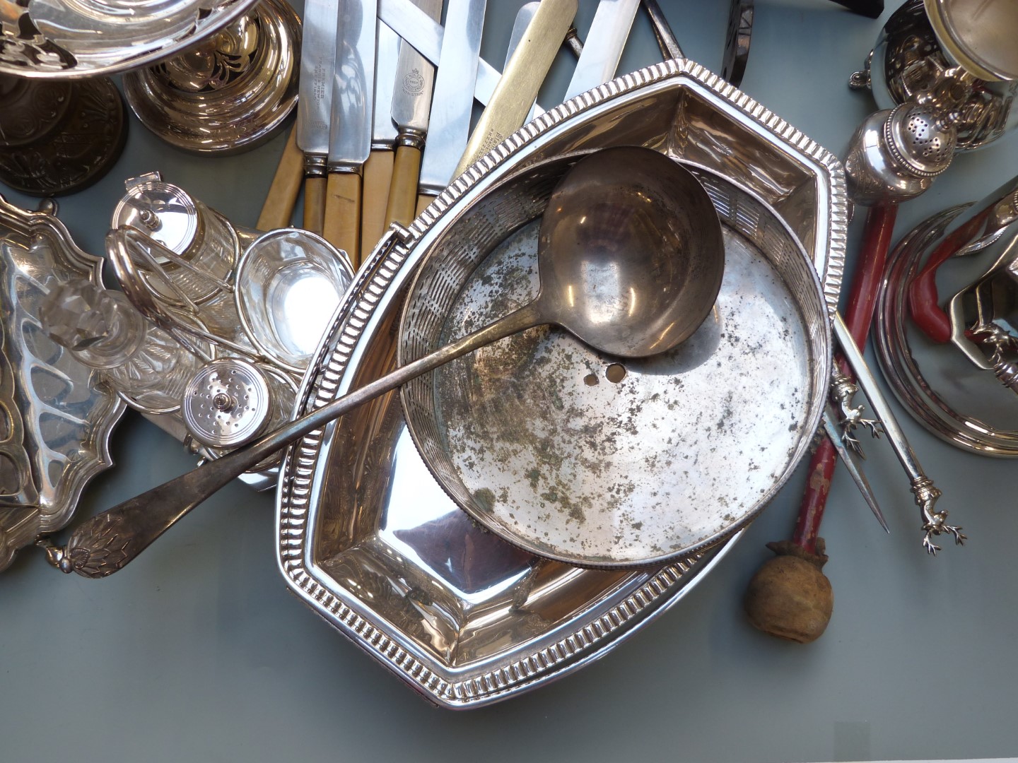 Large collection of silver plated and metal ware including swing handled dish, length 31cm, - Image 5 of 7