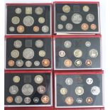 Royal Mint deluxe proof coin sets for 1994, 1995, 1996, 1997, 1998 and 1999