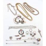 A collection of silver jewellery including Scottish kilt pin/ brooch set with amethyst, citrine