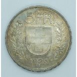 1926 Helvetica B five franc, VF