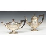 Gorham American white metal teapot and coffee pot with engraved floral swag decoration, marked to
