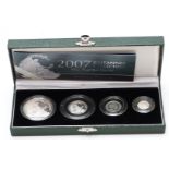 Royal Mint 2007 UK four coin silver proof Britannia set, cased with certificate