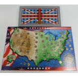 A USA commemorative quarter collection in folder, together with a framed UK farthing collection