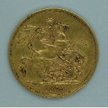 1876 Queen Victoria young head gold full sovereign, Melbourne Mint