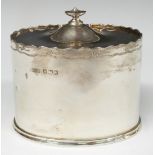 George V hallmarked silver oval tea caddy with hinged lid, Sheffield 1935, maker Lee & Wigfull,