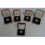 Royal Mint five cased silver proof Piedfort coins comprising 1994 £2; 1993 £1; 1988 £1; 1992 10p and