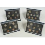 Royal Mint UK proof coin sets  for 1987, 1988, 1989 and 1990, in deluxe cases with certificates