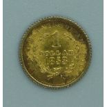 1853 gold U.S one dollar coin