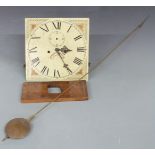 19thC 30 hour longcase clock movement with 31cm, painted Roman dial, seat, weight and pendulum