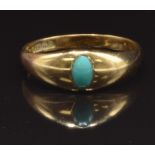 Edwardian 18ct gold ring set with an oval turquoise cabochon, Birmingham 1901, size Q, 4.1g