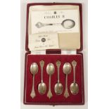 Cased set of six hallmarked silver spoons reproducing the Trefid spoons of Charles II, Sheffield