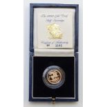 1992 Queen Elizabeth II proof gold half sovereign in Royal Mint case with certificate no 3041