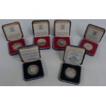 Six Royal Mint silver proof Royal commemorative crowns, cased with certificates