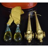 A pair of Chinese drops set with kingfisher wing and a pair of Victorian earrings