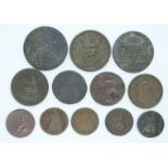 A collection of English copper coins Charles II to George III to include Charles II farthings,