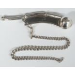 Georgian hallmarked silver bosun's whistle, marks rubbed, length 12cm, on a hallmarked silver