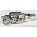 Novelty white metal dog's head whistle, marked 925, length 5cm, weight 11g