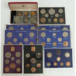 Pre-decimal 1960s UK coin sets together with 1970, 1971 and 1982 sets, and a Bailiwick of Guernsey
