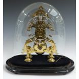 c1860 '5 spoke' single fusee skeleton clock of lyre shape, raised on oval ebonised base with