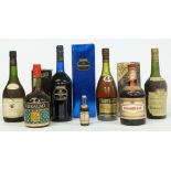 Collection of cognac, sherry and liqueurs including Comte de Lafont, 680ml 40%, Remy Martin 68cl