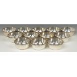 Set of 12 Spanish white metal bowls with shaped rims, Spanish 915 grade silver marks to bases with