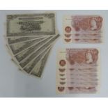 Seven Japanese government occupation WW2 1000 dollar banknotes uncirculated, together with ten