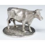 Victorian hallmarked silver novelty model of a cow standing on grass circa 1845, maker Joseph Angel,