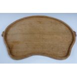 Robert 'Mouseman' Thompson carved oak tray with two mice to the rim, width 46cm
