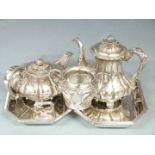 Silver plate comprising Victorian tea and coffee pots, serving dish and sugar bowl
