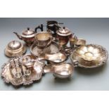 Silver plated ware including Christopher Dresser style bottle holder, galleried tray, salver and ice