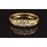 Victorian/ Edwardian 18ct gold ring set with five old cut diamonds, size N, 2.1g