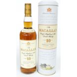 Macallan 10 year old Single Highland Malt Scotch Whisky, 70cl 40% vol, in presentation tube