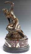 Bronze figure of Cleopatra seated on a rock, marked Nelli, Roma, on marble base, H34cm