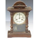 Junghans late 19thC mantel clock with painted Roman dial, movement striking on a gong and faux