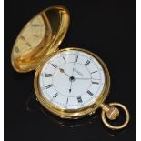 H Samuel of Manchester 18ct gold keyless winding full hunter chronograph or doctor's pocket watch