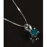 An 18ct white gold necklace set with a blue diamond of approximately 0.4ct, 1.6g, length 36cm