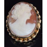 A 9ct gold brooch set with a cameo, 2.6 x 2cm, 4.6g