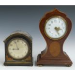 19thC French mantel clock in a lacquered oriental design case together with a balloon style clock in