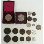 A small collection of coinage, 18thC onwards, includes Melbourne auctioneer token, Georgian