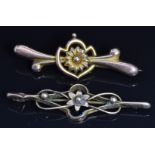 Edwardian 9ct gold brooch in the form of a flower, Chester 1905, and a similar 9ct gold brooch, 3.